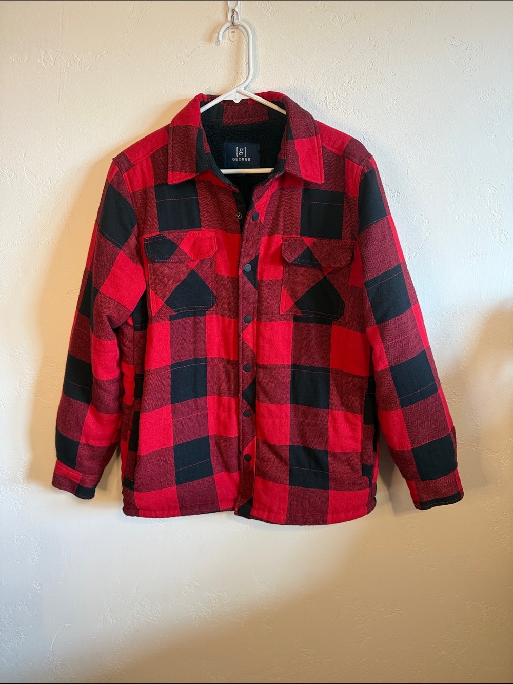 George Red and Black Buffalo Plaid Shirt Jacket